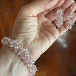Pink crystal bracelet and dangle earrings